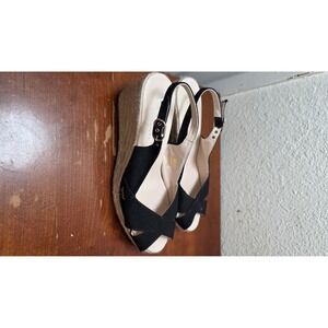 Viscata Barcelona Espadrille Wedge Sandal Womens 39 Black Canvas Slingback Spain